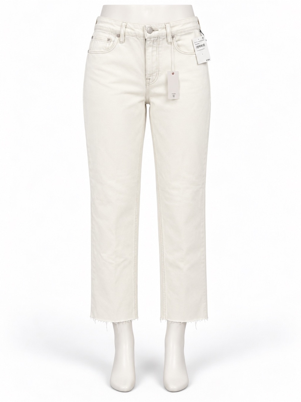 NWT Good American Off-White High-Rise Cropped Straight Jeans